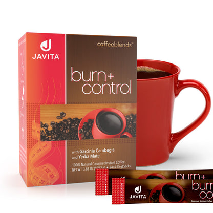 Javita Burn + Control instant coffee box and sticks