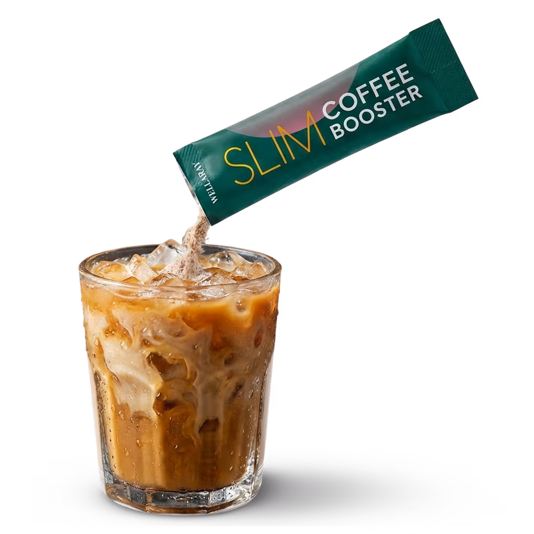 Wellaray sachet being added to iced coffee