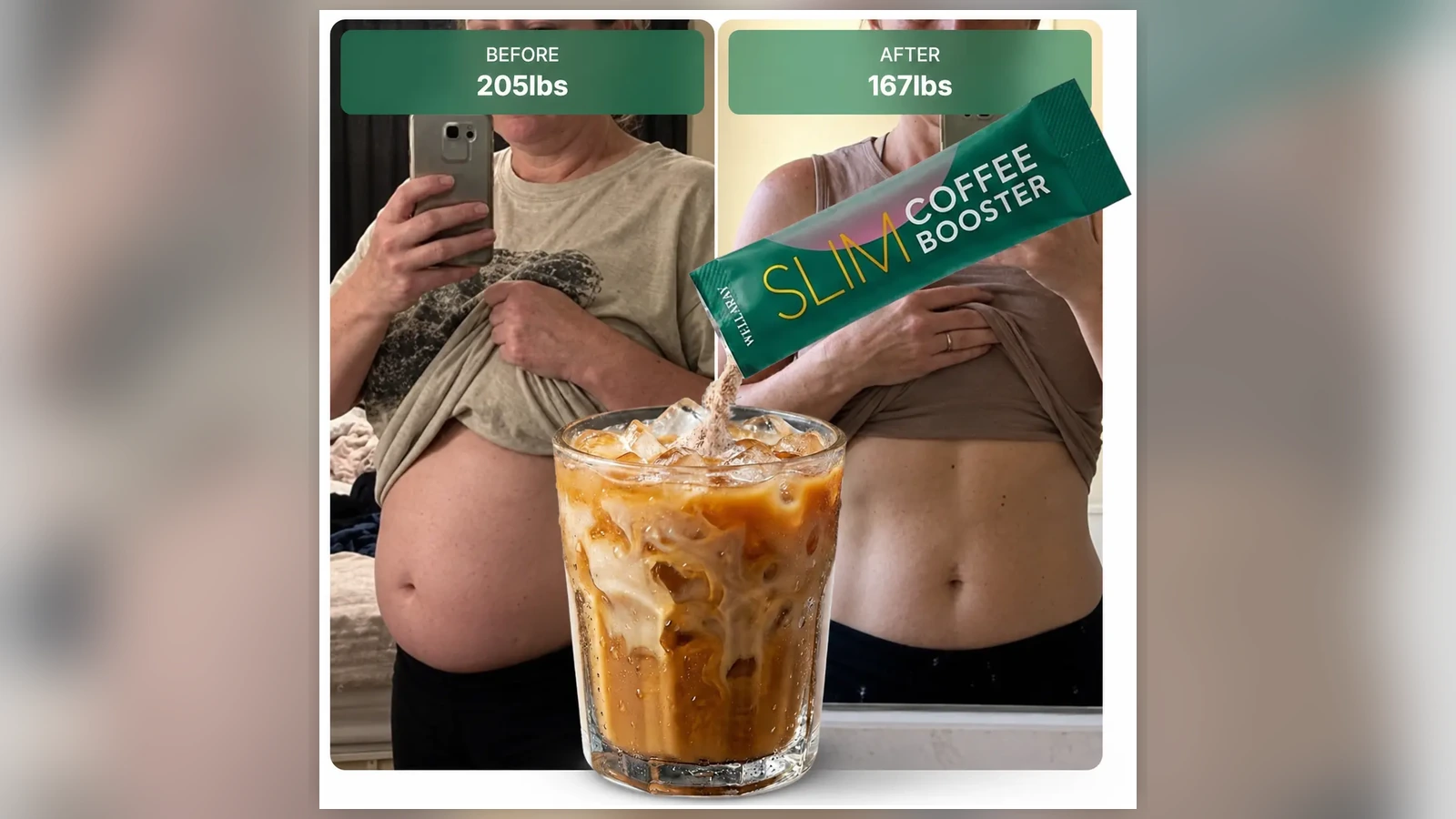 Wellaray promotional before-and-after artwork supplied for this page; not a comparative clinical result
